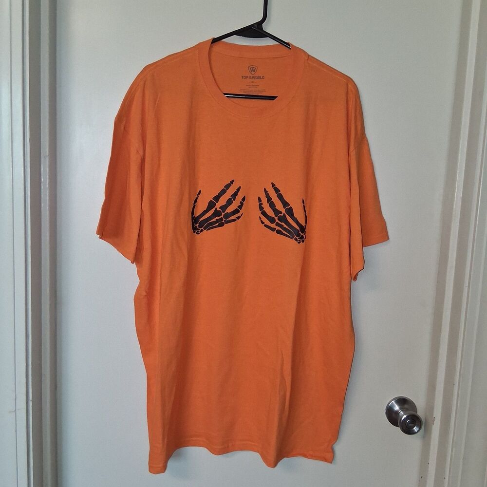 Orange Halloween Skeleton Hands Graphic T-Shirt XL